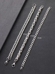 3pcs Men Minimalist Chain Bracelet, Stainless Steel Jewelry - Silver - View 3