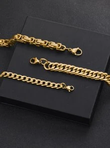 3入組男士極簡手鏈,不銹鋼首飾類 - 金黃色 - 查看 2