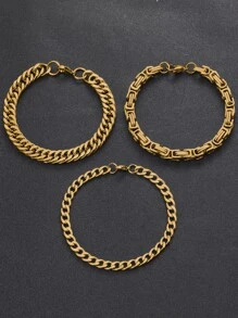 3入組男士極簡手鏈,不銹鋼首飾類 - 金黃色 - 查看 3