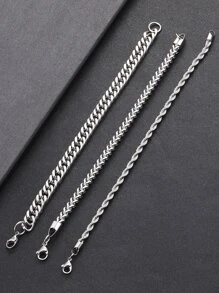 3入組男士極簡手環 - 銀色 - 查看 3