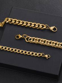 3入組男士極簡手鏈,不銹鋼首飾類 - 金黃色 - 查看 2