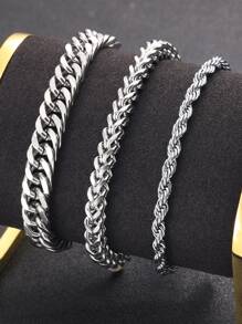 3入組男士極簡手環 - 銀色 - 查看 1