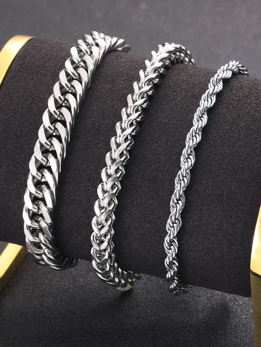 3入組男士極簡手環 - 銀色 - 查看 1