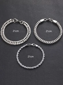 3入組男士極簡手環 - 銀色 - 查看 4