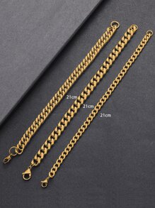 3入組男士極簡手鏈,不銹鋼首飾類 - 金黃色 - 查看 4