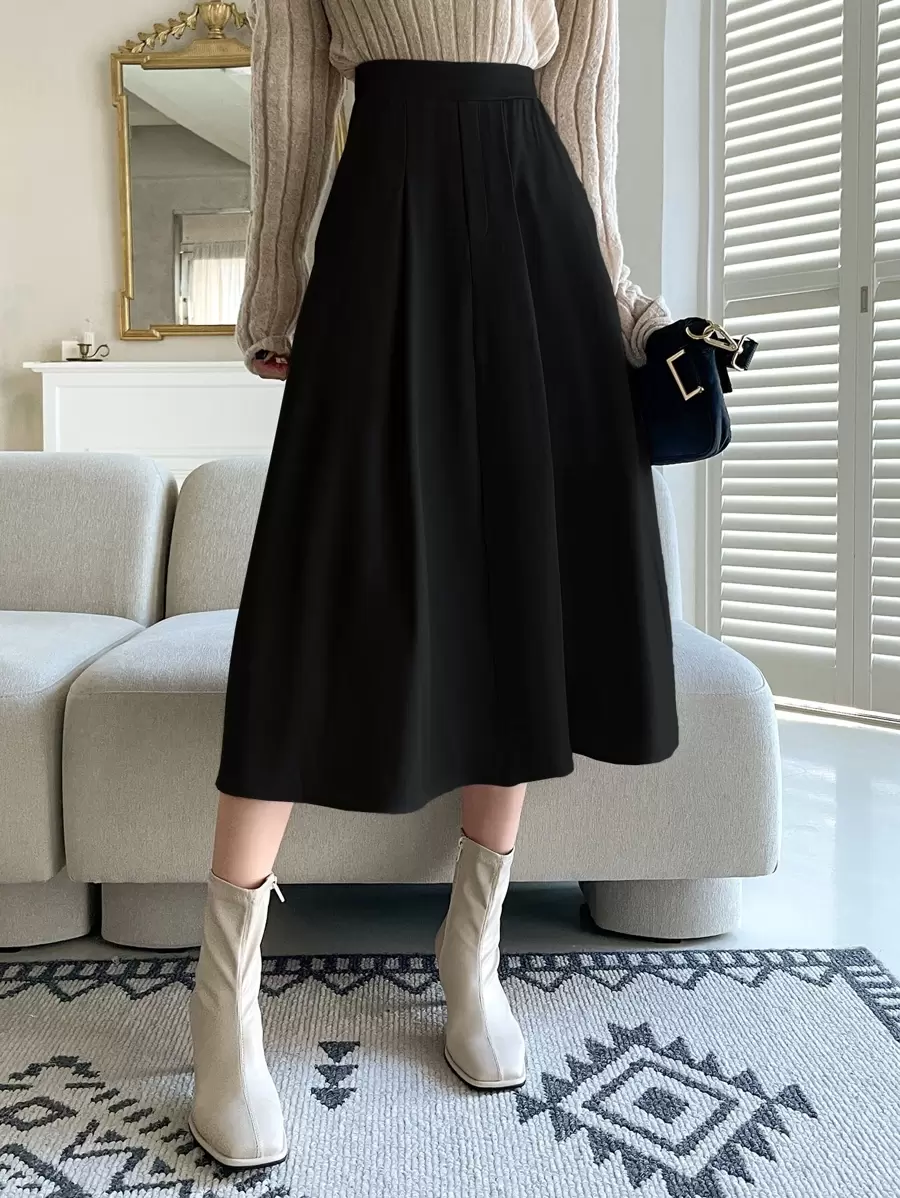 DAZY High Waist Plicated Detail Flared Skirt Fall