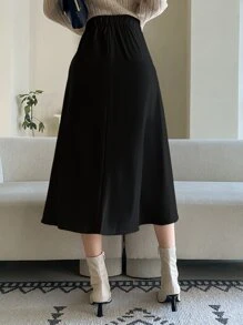 DAZY High Waist Plicated Detail Flared Skirt Fall