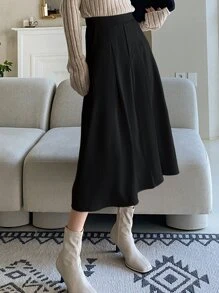 DAZY High Waist Plicated Detail Flared Skirt Fall