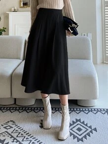 DAZY High Waist Plicated Detail Flared Skirt Fall