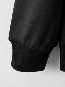 Manfinity Men Cartoon Graphic Mock Neck Drop Shoulder Sweatshirt & Joggers - Black - View 3