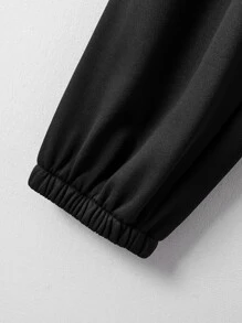 Manfinity Men Cartoon Graphic Mock Neck Drop Shoulder Sweatshirt & Joggers - Black - View 4