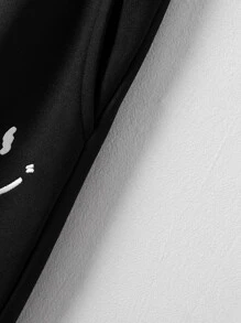 Manfinity Men Cartoon Graphic Mock Neck Drop Shoulder Sweatshirt & Joggers - Black - View 5