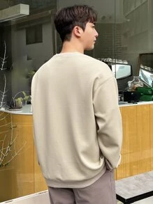 DAZY Hombres Sudadera en relieve de letra de hombros caídos - Caqui - Ver 2