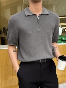 DAZY Men Quarter Zipper Knit Top - Grey - View 1