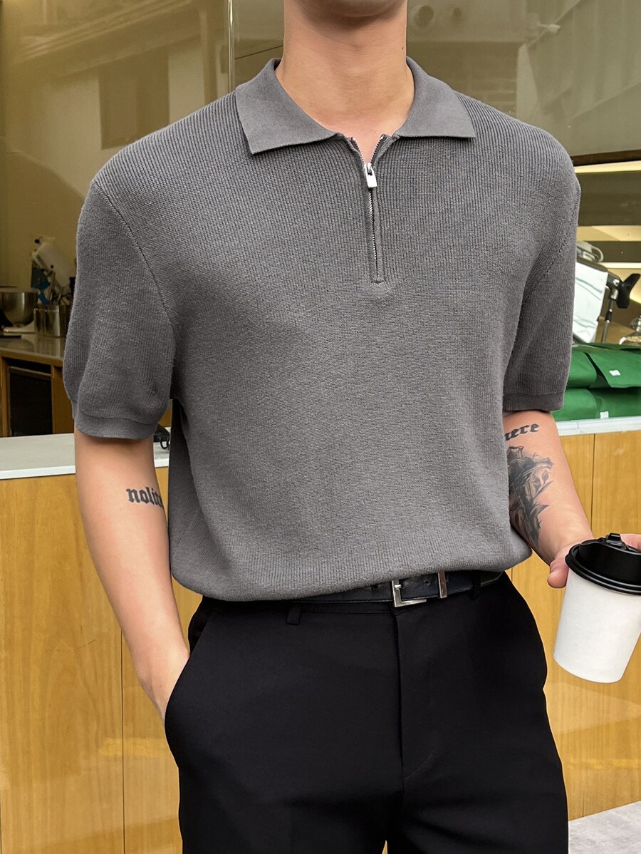 DAZY Men Quarter Zipper Knit Top - Grey - View 1