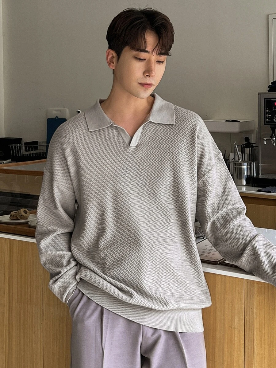 DAZY Men Solid Drop Shoulder Jumper - Apricot - View 1