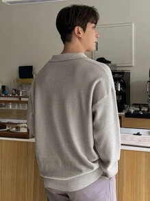 DAZY Men Solid Drop Shoulder Jumper - Apricot - View 2