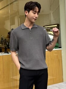 DAZY Men Quarter Zipper Knit Top - Grey - View 3