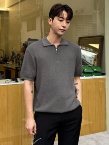 DAZY Men Quarter Zipper Knit Top - Grey - View 4