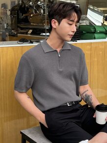 DAZY Men Quarter Zipper Knit Top - Grey - View 5