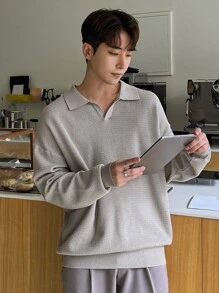 DAZY Men Solid Drop Shoulder Jumper - Apricot - View 5