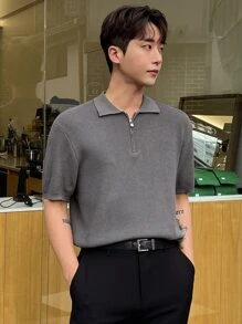 DAZY Men Quarter Zipper Knit Top - Grey - View 8