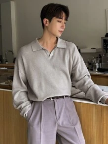 DAZY Men Solid Drop Shoulder Jumper - Apricot - View 8