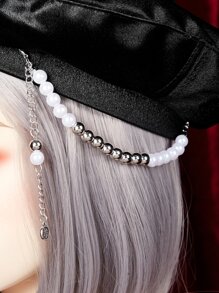 ROMWE Faux Pearl Decor Beret - Black - View 4