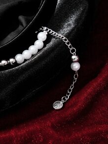 ROMWE Faux Pearl Decor Beret - Black - View 5