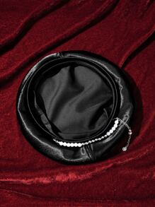 ROMWE Faux Pearl Decor Beret - Black - View 8