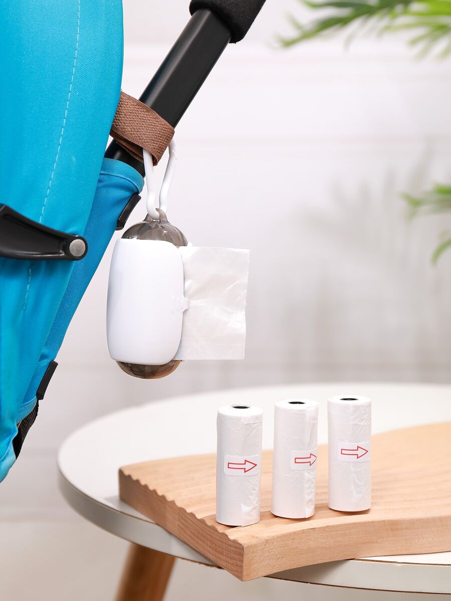 1pc Baby Stroller Hanging Garbage Bag Dispenser & 3rolls Trash Bag - White - View 1