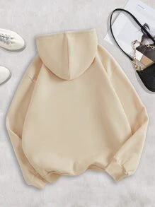 INAWLY Cartoon Graphic Kangaroo Pocket Drawstring Thermal Hoodie,Long Sleeve Tops - Apricot - View 2