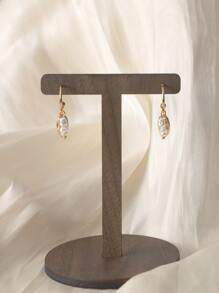 珍珠和橢圓形耳墜 - 金黃色 - 查看 4