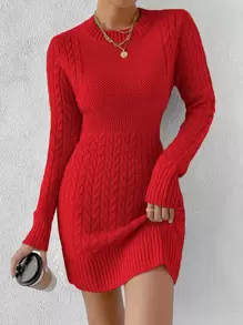 Chiquease Vestido de punto tejido de cable - Rojo - Ver 1