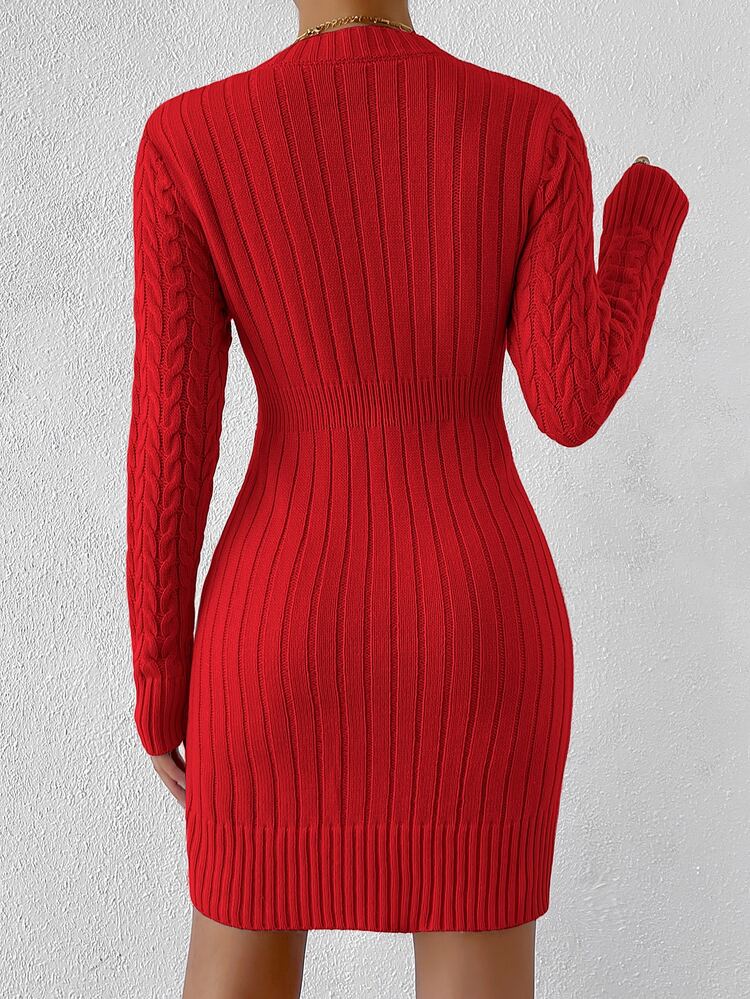 Chiquease Cable Knit Sweater Dress - Red - View 2