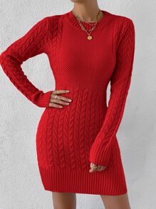 Chiquease Vestido de punto tejido de cable - Rojo - Ver 5