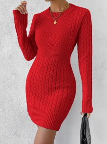 Chiquease Vestido de punto tejido de cable - Rojo - Ver 7