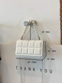 迷你壓花細節人造珍珠裝飾方包 - 白色 - 查看 3