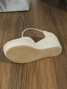 Faux Suede Ankle Strap Wedge Court Shoes - Beige - View 3