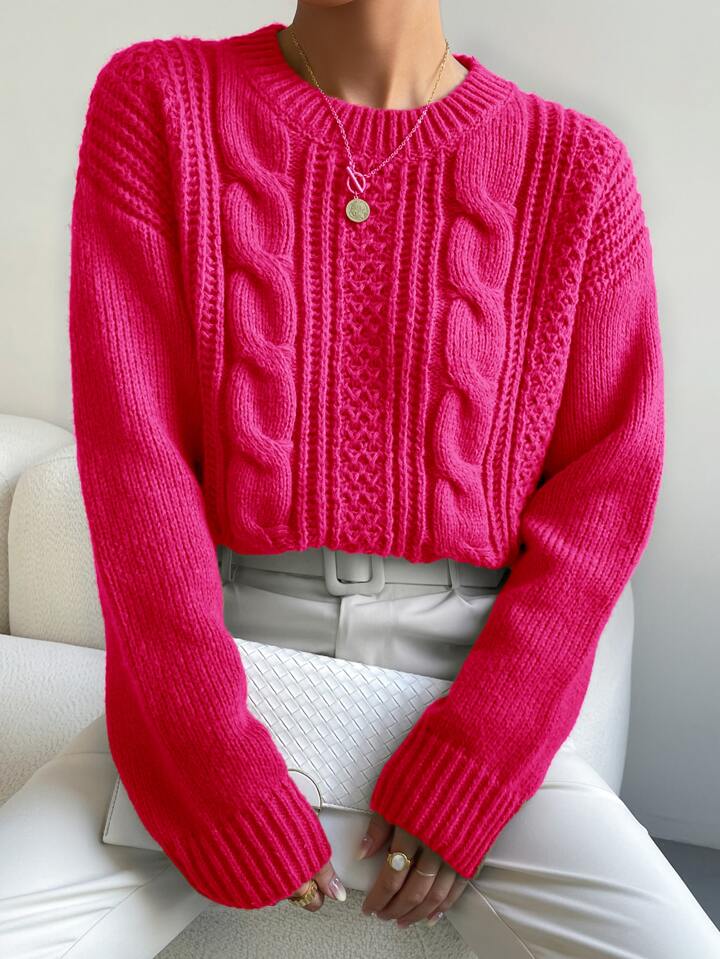 Cable Knit Drop Shoulder Sweater | SHEIN