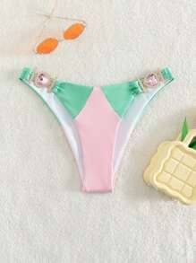 撞色環鏈泳衣下裝 - 淺粉色 - 查看 4