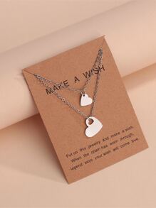 Heart Charm Layered Necklace - Silver - View 1