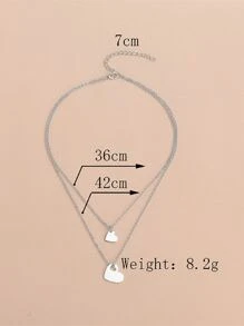 Heart Charm Layered Necklace - Silver - View 4