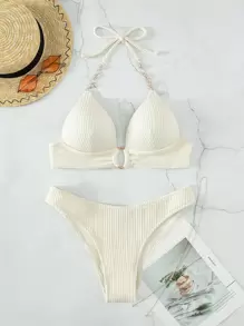 Swim SXY Summer Beach Chain Linked Halter Push Up Bikini Set