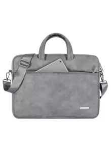 canvas artisan Handheld Briefcase PU Waterproof Laptop Bag Compatible With Macbook Air - Grey - View 2