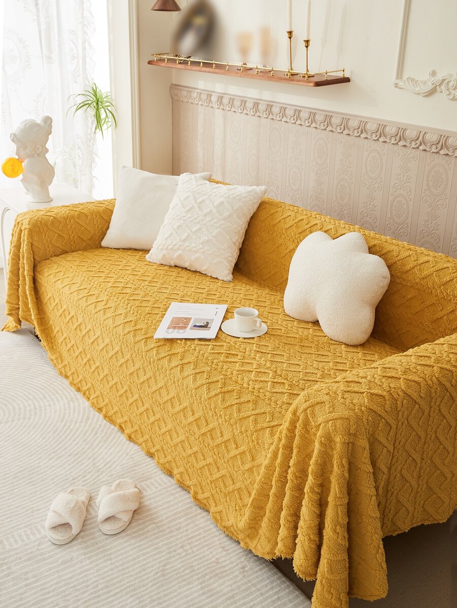 1入組/個加厚冬季提花沙發套,現代簡約設計,柔軟、親膚且易於清洗,適用於l字形和1/2/3/4座椅沙發和寵物保護。(單件出售) - 黃色 - 查看 1