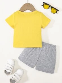 男婴卡通老虎印花圆领短袖T恤和运动短裤套装 - 彩色 - 查看 2