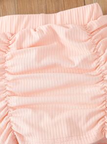 年轻女孩休闲彩色条纹拼接蛋糕裙带褶边，适合海滩度假 - 彩色 - 查看 5