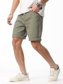 Manfinity Homme Men Cotton Slant Pocket Denim Shorts - Army Green - View 1