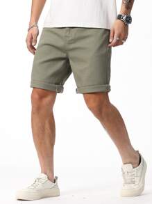Manfinity Homme Men Cotton Slant Pocket Denim Shorts - Army Green - View 6